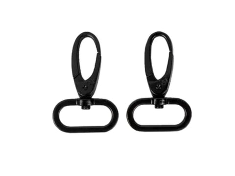 Two black metal 1.5-inch swivel hooks are shown against a white background.