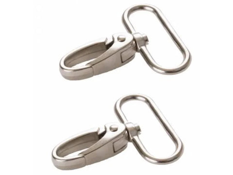 Two nickel-plated 1.5-inch swivel hooks are shown against a white background.