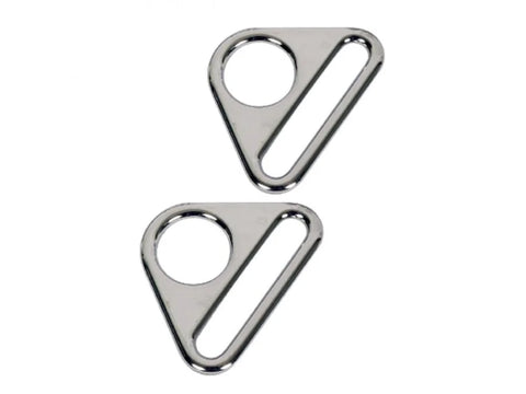 Set of two 1.5-inch nickel triangle rings with a circular and a diagonal opening.