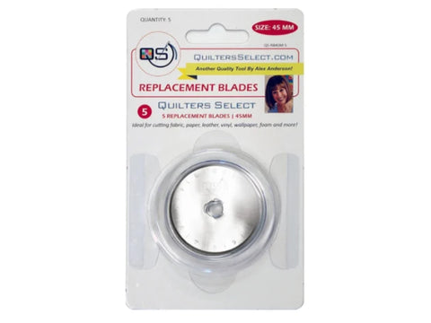 A package of five Quilters Select 45mm replacement rotary blades.