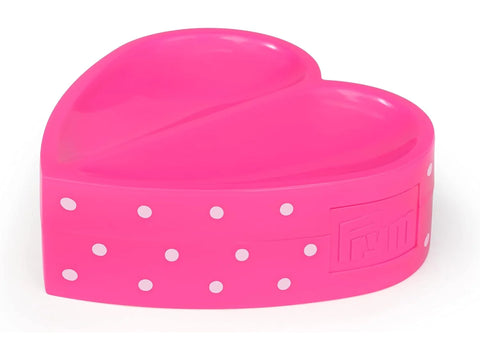 Prym Love magnetic heart-shaped pin cushion in bright pink with white polka dots.