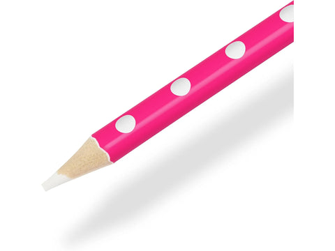 Pink Prym Love marking pencil with white polka dots and a white lead.