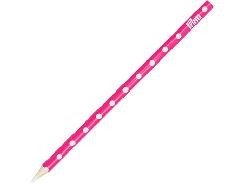 A pink Prym Love marking pencil with white polka dots and a white lead.