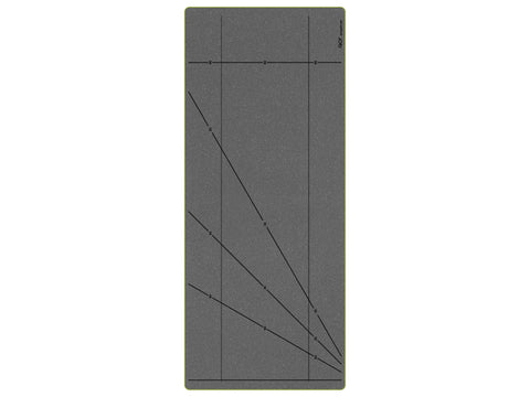 A gray AccuQuilt GO! strip cutter die with black lines and angle markings.