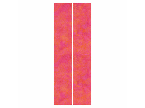 Two pink and orange patterned fabric strips are displayed vertically.