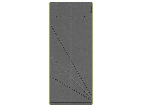 A gray AccuQuilt GO! strip cutter die with three vertical blades and diagonal markings.