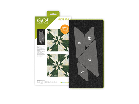 AccuQuilt GO! Hunter Star Die with packaging, showing the die and a finished quilt block.