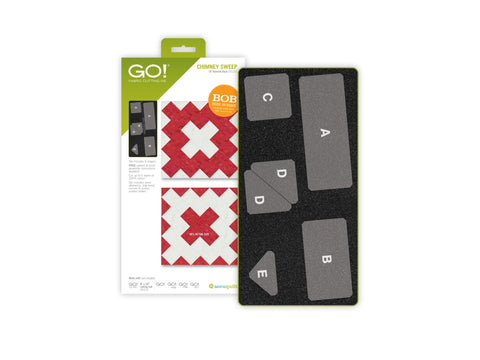 AccuQuilt GO! Chimney Sweep die and packaging, showing five cutting shapes.
