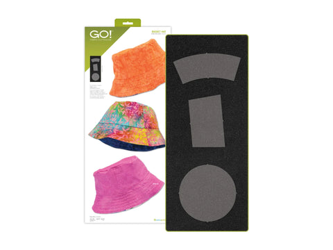 AccuQuilt Bucket Hat Project Hat Die with three hat examples.