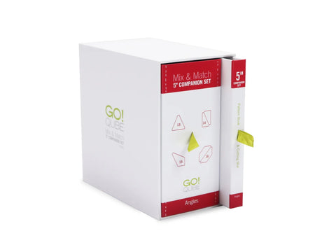 A white box set for AccuQuilt Qube Companion Angles 5" with a red spine.
