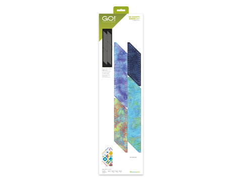 Accuquilt GO! Scrappy Binding 2-1/2" die with fabric strips in various colors.