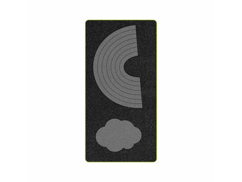 A black die-cut board features a rainbow shape with seven arches and a cloud.