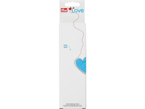 Prym Love fabric marking pencil with white lead and turquoise heart design.