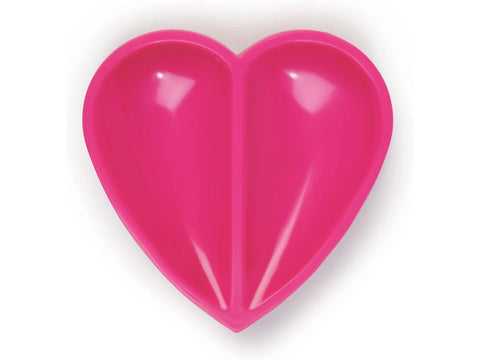 Pink heart-shaped magnetic pin cushion with a divided tray.