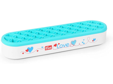 Prym Love Hold and Store Organizer, a white and teal rectangular organizer with heart designs.