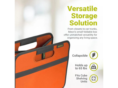 Tangerine orange Meori foldable mini box with black accents.