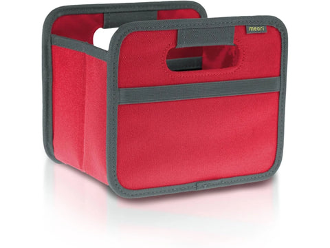 A red Meori foldable mini box with gray trim and handles.