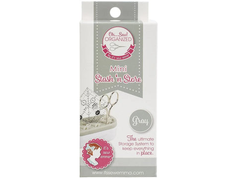 A gray Stash N' Store Mini Organizer is shown in its packaging.