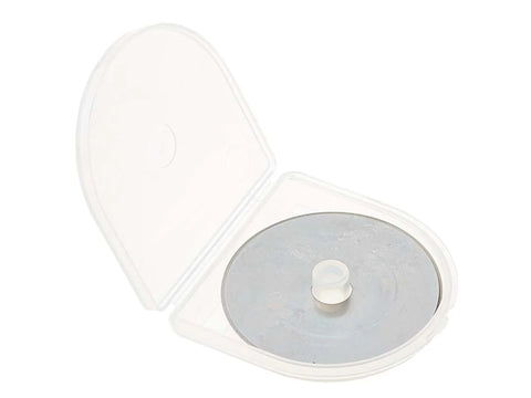 Five 45mm rotary blades in a clear plastic storage case.