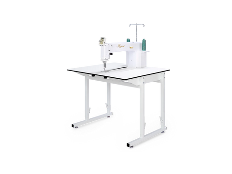Baby Lock Regent 18" Sit Down Quilting Machine with a white table and teal thread.