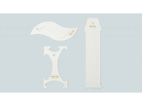 A set of three white acrylic quilting rulers with the "Baby Lock" logo.