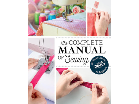 A book cover for "The Complete Manual of Sewing" with images of sewing activities.