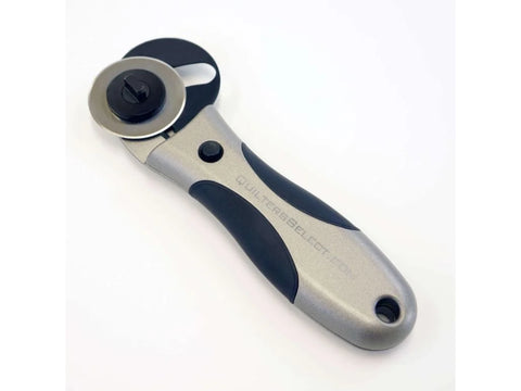 A gray and black ergonomic rotary cutter with a 28mm blade.