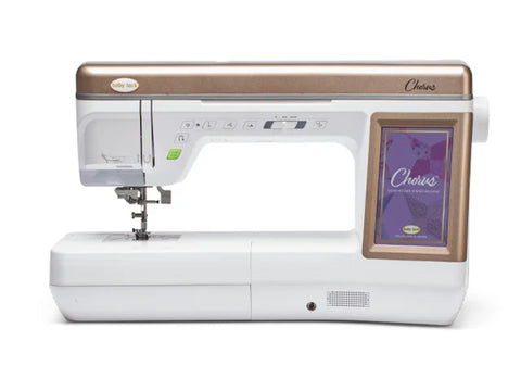 Baby Lock Chorus sewing and quilting machine in white and rose gold.