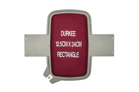 Durkee 12.5cm x 24cm rectangle embroidery hoop with a red fabric insert.