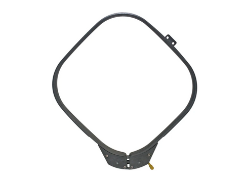 A gray, square-shaped Durkee Freedom Ring with a spring-loaded clasp at the bottom.