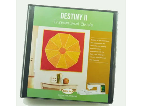 Destiny 2 Inspirational Guide, a green and yellow book with a sewing machine on the cover.