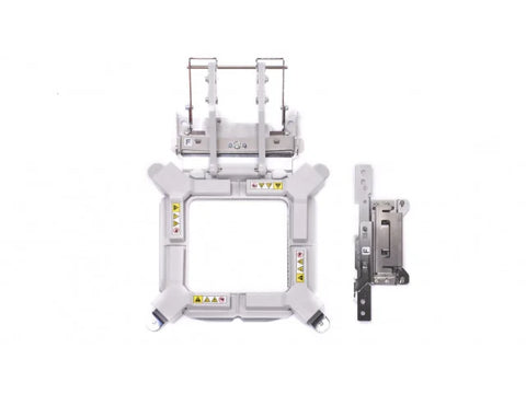 A white 4x4 inch magnetic embroidery frame and a metal frame holder F set.