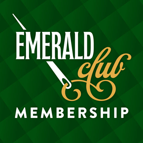 Emerald Club Membership logo on a green diamond pattern background.