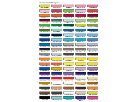 A chart displays 100 Floriani embroidery thread colors, each with a name and number.