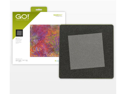 AccuQuilt GO! Square 6-1/2" fabric cutting die with packaging.