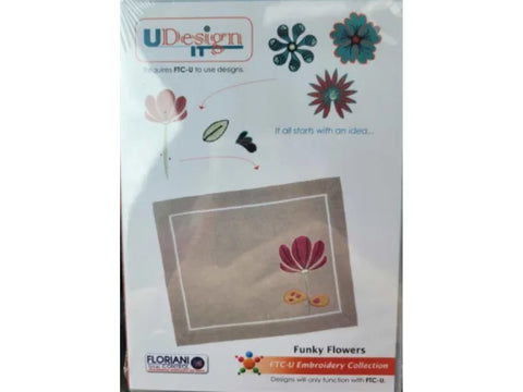 Floriani U-Design It Funky Flowers embroidery collection with various flower designs.