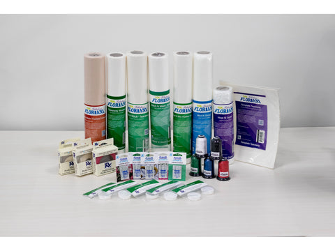 A Floriani Fabulous Fundamentals 12" kit with various stabilizers, threads, and needles.