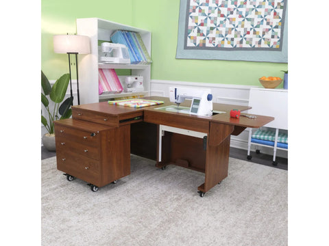 Kangaroo & Joey Dual Rail Electric Lift Sewing Cabinet in a crafting room.