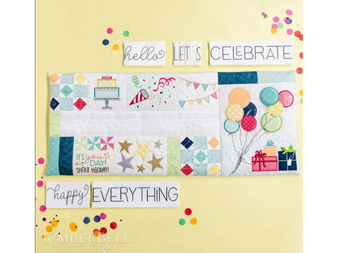 Kimberbell Shout Hooray! Bench Pillow Kit with celebratory designs and text.
