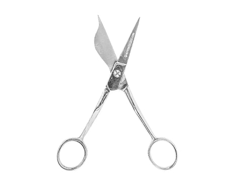 Left-handed Quilters Select Wave Applique Scissors with a duckbill blade.