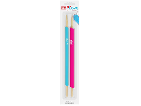 Prym Love Tube Turning Set with one blue and one pink tube turner.