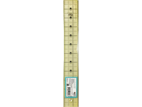 A clear 1.5 by 12 inch Quilters Select non-slip quilting ruler with black markings.