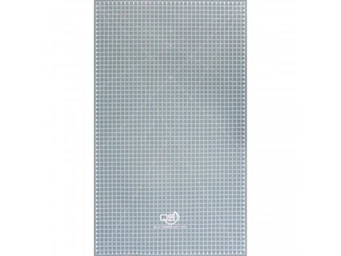 A gray cutting mat with a white grid pattern and a logo at the bottom.