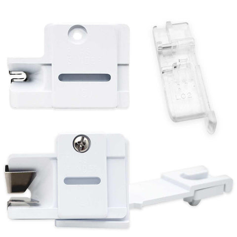 A white Brother bias tape binding set with a clear presser foot.