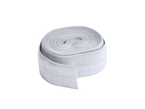 A roll of pewter fold-over elastic, 20mm wide, is shown on a white background.