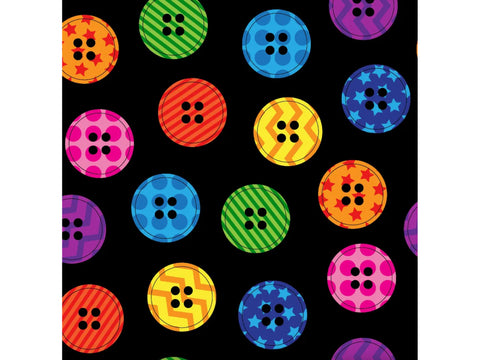 A black background with a repeating pattern of colorful buttons.