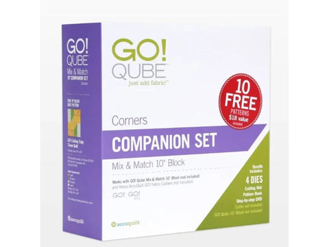 AccuQuilt GO! Qube Companion Corners 10" set in a white and purple box.