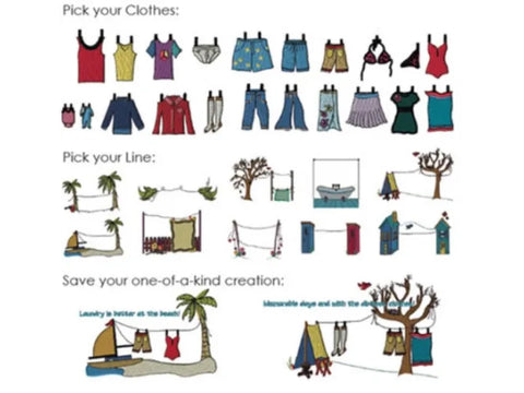 A graphic showing various clothes and clotheslines to create custom designs.