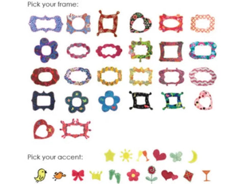 A selection of colorful frames and small accent designs.