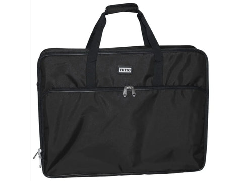 Black Tutto 26-inch embroidery project bag with top handles and a front zippered pocket.